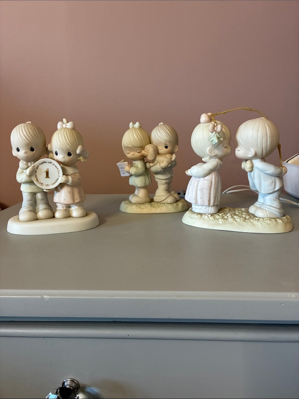 Precious Moments Porcelain Figurines Set - Cream & Pale Pink Accents